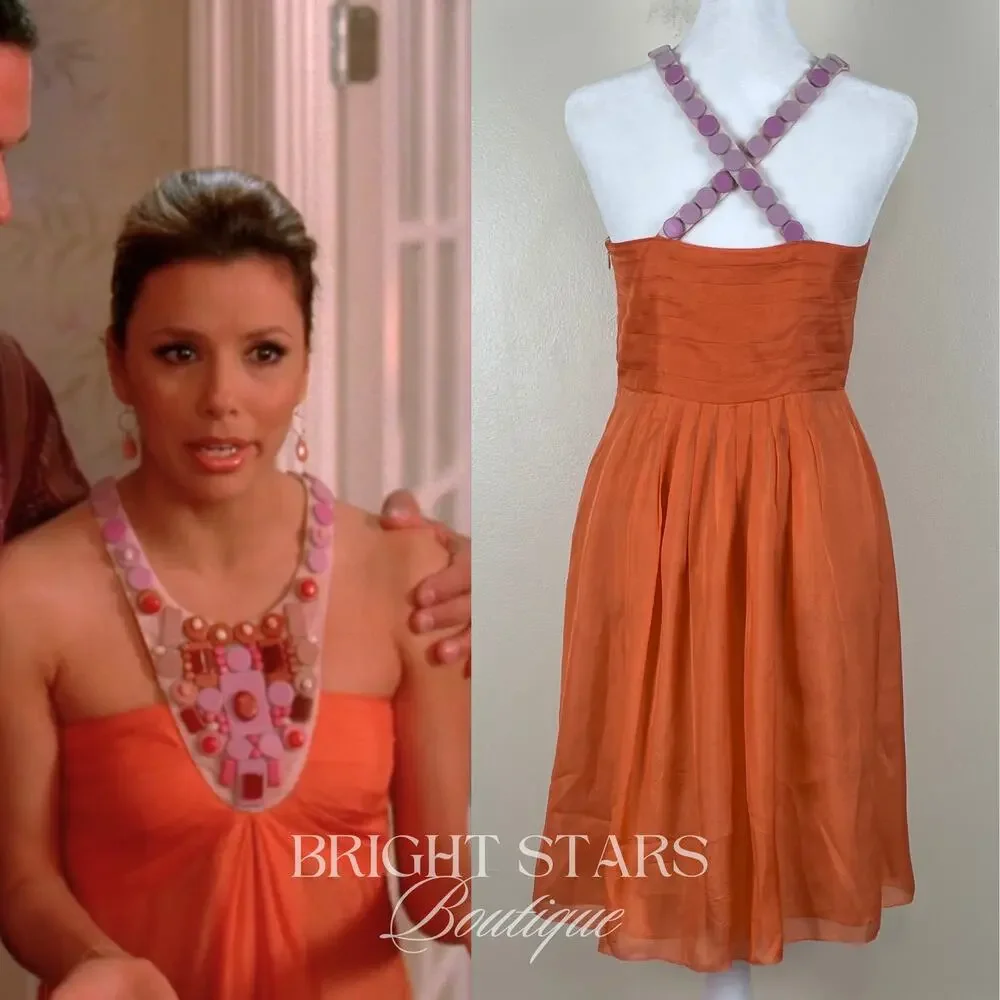 Extremely Rare Orange Embellished Silk Dress ASO Gaby Solis Desperate Housewives